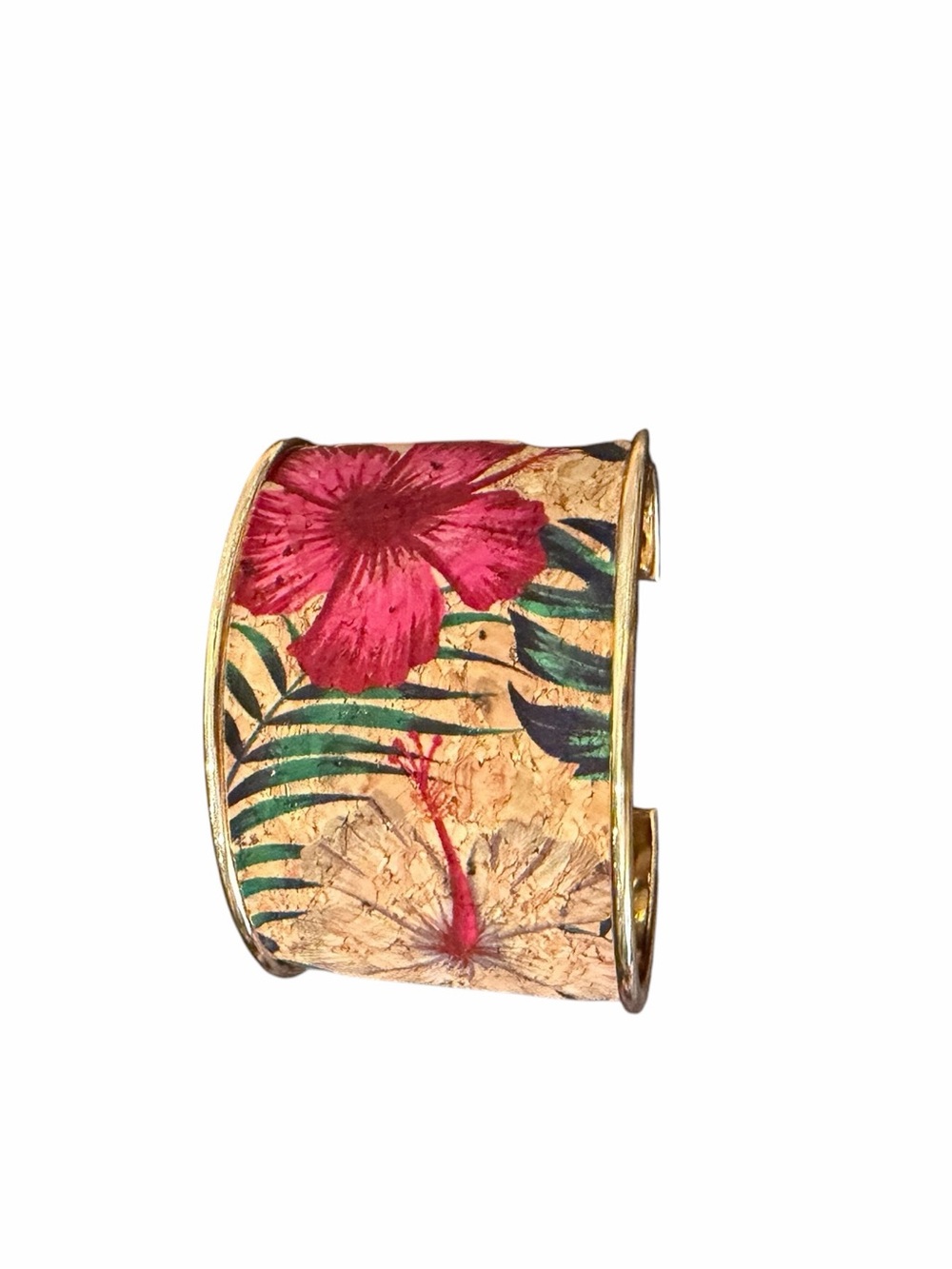 Floral & Tropical Patterned Gold-Tone Cuff Bracelet - Pink/Orange - Picture 4 of 10